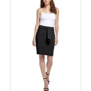 DKNY Womens 6 black Nikki Beach skirt lined pencil midi knee skirt tie front new